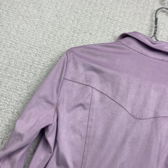 Y2K Guess Lila Purple Faux Suede Pearl Snap Cowboy Western Button Shirt Wom M - Picture 14 of 15